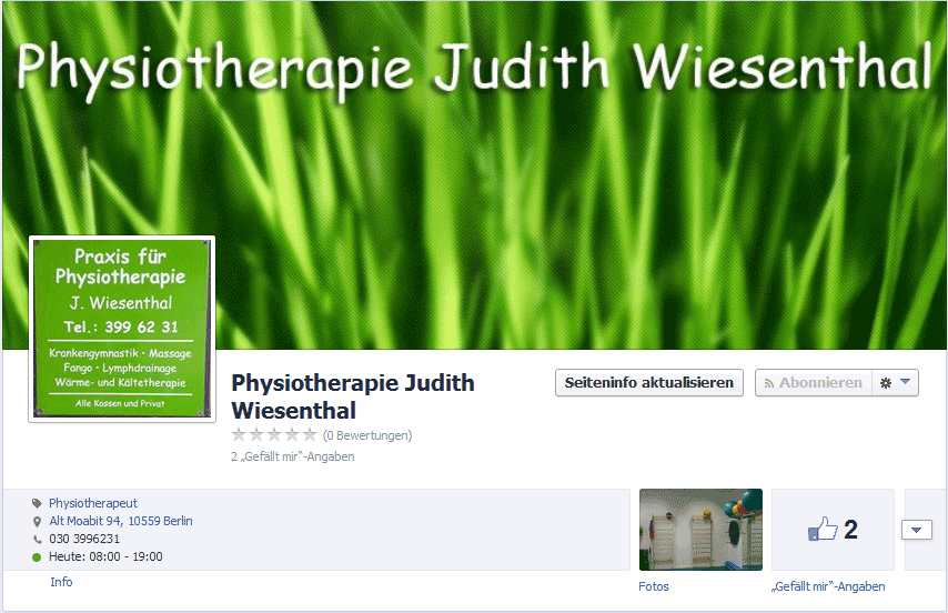 Krankengymnastik Berlin Tiergarten -  Judith Wiesenthal - Alt Moabit 94 - 10559 Berlin Tiergarten - Krankengymnastik Physiotherapie Lymphdrainage Bobath Manuelle Therapi